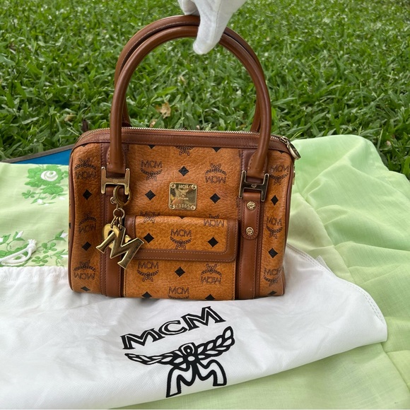 MCM Visetos Satchel Cognac with Bag Charm - Picture 15 of 16